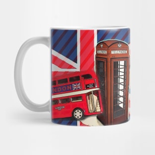 1980s dark academia union jack london bus vintage red telephone booth Mug